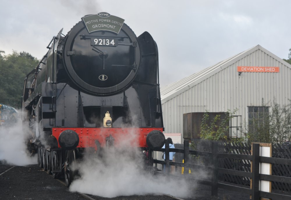 Grosmont MPD yard 92134 9F 2-10-0 heavy freight steam locomotive