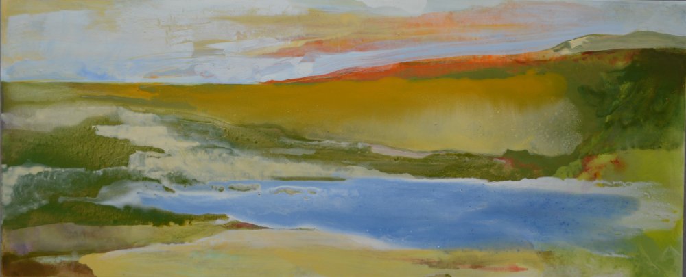 High Cliffs and edge of the sea painting by Peter M Hicks artist acrylic on canvas