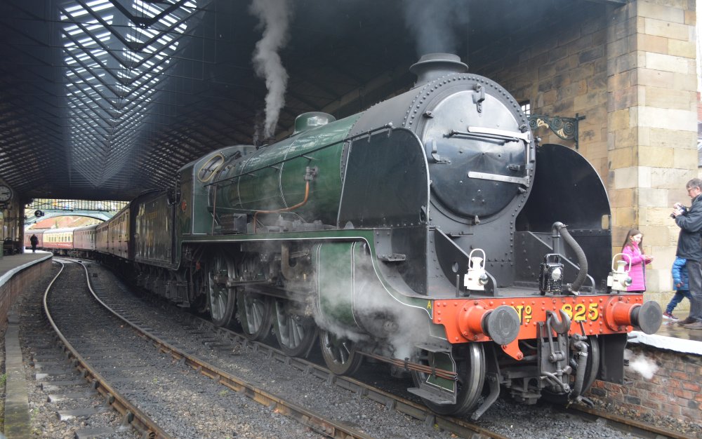SR Class S15 steam locomotive 825 (BR 30825) at Pickering station at the southern end of the North Yorkshire Moors heritage railway (April 2023)