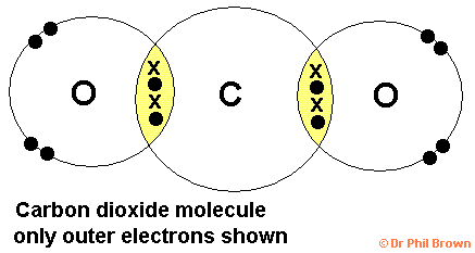 dot and cross diagram of the carbon dioxide molecule