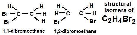 molecular structure 1,1-dibromoethane 1,2-dibromoethane positional structural isomers of C2H4Cl2 diagrams images
