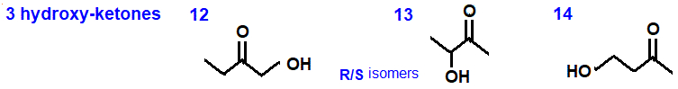 3 hydroxy-ketones isomers of formula C4H8O2, skeletal formula & names, examples of constitutional isomers of C4H8O2, structural formula