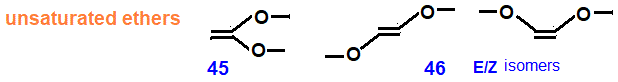 usaturated ethers, 'di-ethers' isomers of molecular formula C4H8O2 skeletal formula, structural formula, names of isomers, 1,1-dimethoxyethene, 1,2-dimethoxyethene